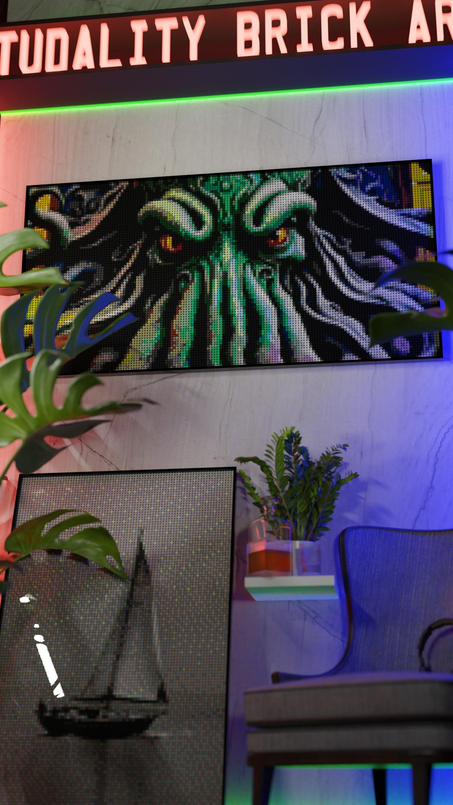 Arrival of Cthulhu  LEGO® Style mosaic wall art made from colorful plastic bricks